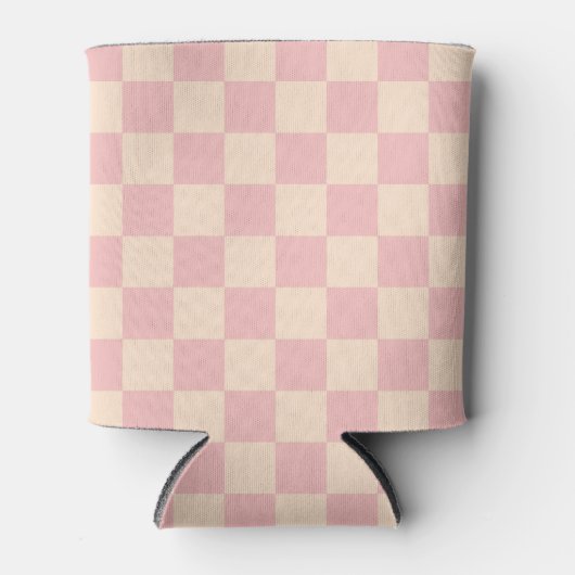 Roze en Crème Checkerboard Blikjeskoeler (Voorkant)