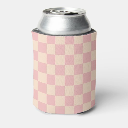 Roze en Crème Checkerboard Blikjeskoeler (Blikje Achterkant)