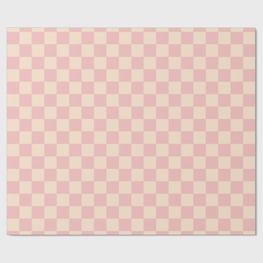 Roze en Crème Checkerboard Cadeaupapier (Vlak)