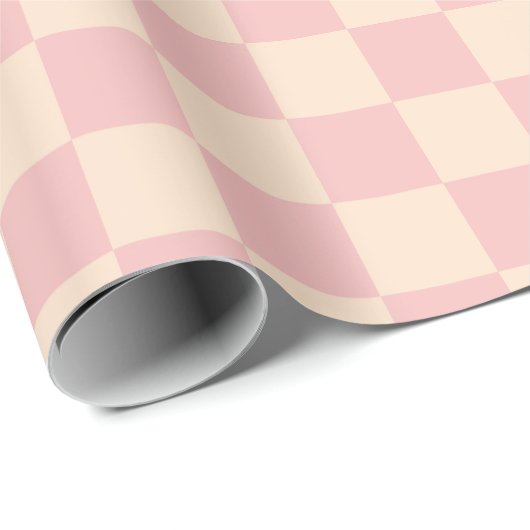 Roze en Crème Checkerboard Cadeaupapier (Rol Hoek)
