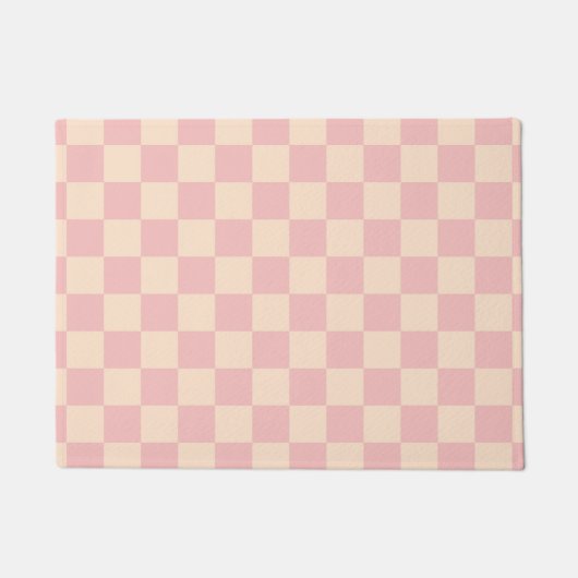 Roze en Crème Checkerboard Deurmat (Voorkant)