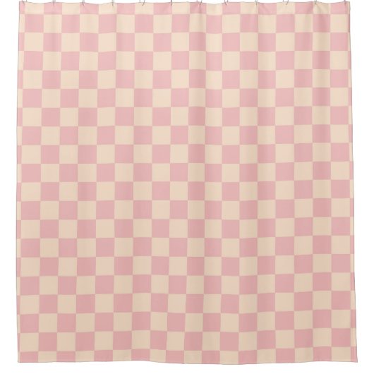 Roze en Crème Checkerboard Douchegordijn (Voorkant)