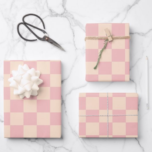 Roze en Crème Checkerboard Inpakpapier Vel (Voorkant)