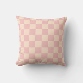 Roze en Crème Checkerboard Kussen