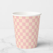 Roze en Crème Checkerboard Papieren Bekers (Achterkant)