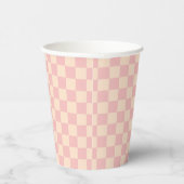 Roze en Crème Checkerboard Papieren Bekers (Rechts)