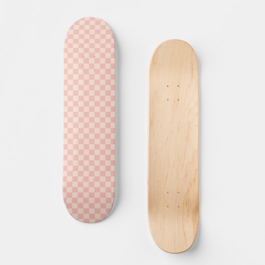 Roze en Crème Checkerboard Persoonlijk Skateboard (Voorkant)