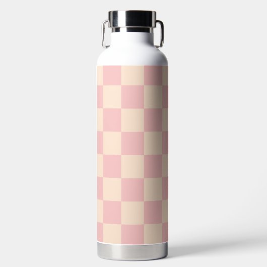 Roze en Crème Checkerboard Waterfles (Voorkant)