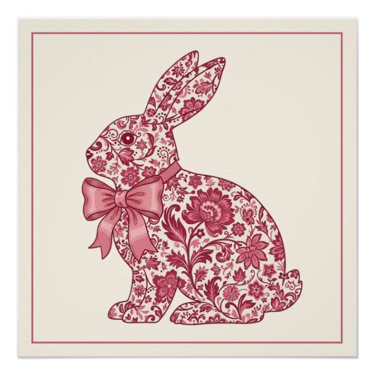Roze en Crème Chinoiserie Paashaas Perfect Poster (Voorkant)