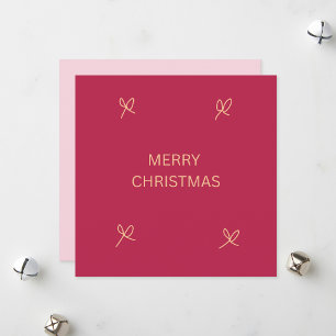 Roze en Crème Geïllustreerde Strik Prettig Kerstfe Feestdagenkaart