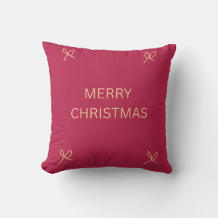 Roze en Crème Geïllustreerde Strik Prettig Kerstfe Kussen