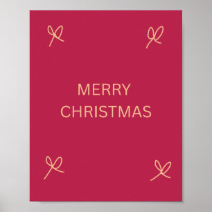 Roze en Crème Geïllustreerde Strik Prettig Kerstfe Poster