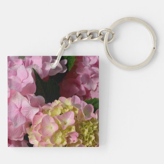 Roze en Crème Hydrangea's voor de Bruid Sleutelhanger (Achterkant)