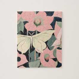Roze en Crème - Luna Maanvlinder en Maansbloemen Legpuzzel
