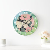 Roze en crème - Luna Moth en Moonflower Grote Klok (Huis)