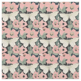 Roze en crème - Luna Moth en Moonflower Stof