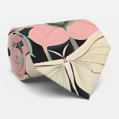 Roze en crème - Luna Moth en Moonflower Stropdas (Opgerold)