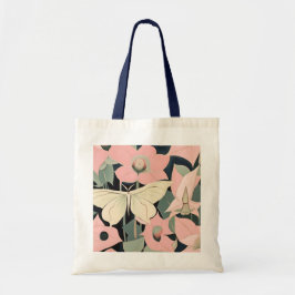 Roze en crème - Luna Moth en Moonflower Tote Bag
