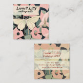 Roze en crème - Luna Moth en Moonflower Vierkante Visitekaartje (Voorkant / Achterkant)