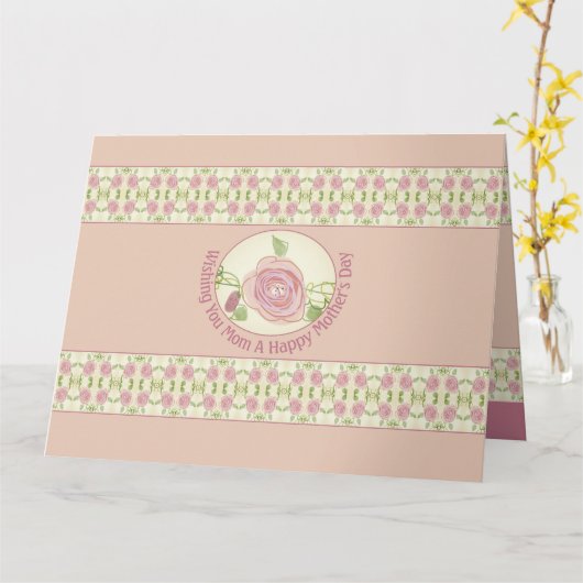 Roze en crème met droog Roos Kaart (Gele Bloem)