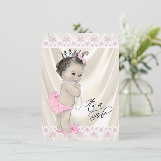 Roze en Crème Parels en Kant Baby shower Kaart (Staand voorkant)