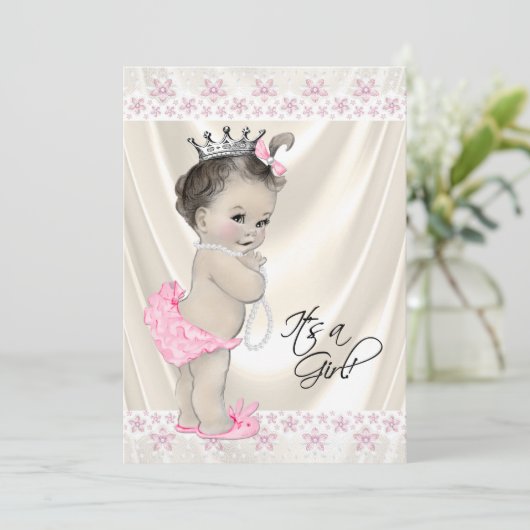 Roze en Crème Parels en Kant Baby shower Kaart (Staand voorkant)