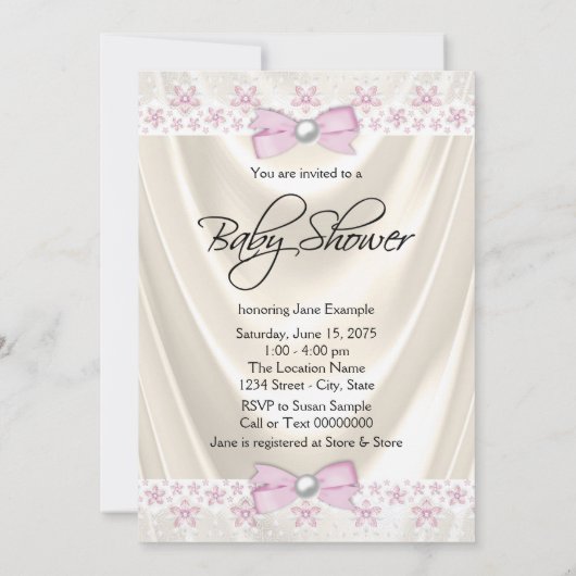 Roze en Crème Parels en Kant Baby shower Kaart (Achterkant)