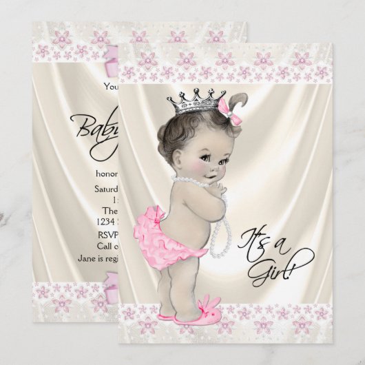 Roze en Crème Parels en Kant Baby shower Kaart (Voorkant / Achterkant)