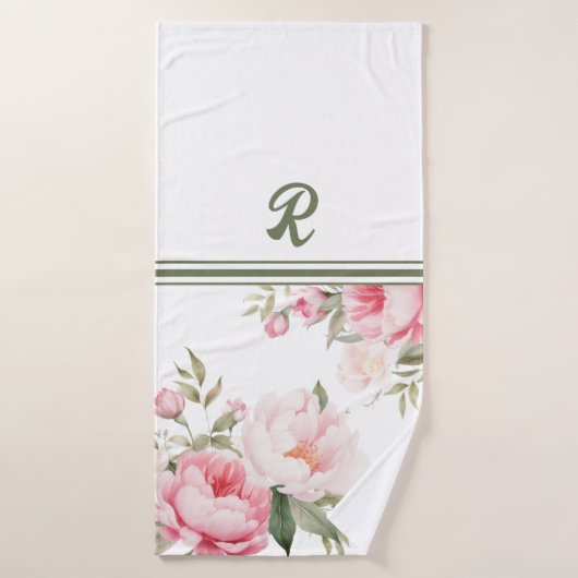 Roze en crème pioenen gepersonaliseerd bad handdoek (Badhanddoek)