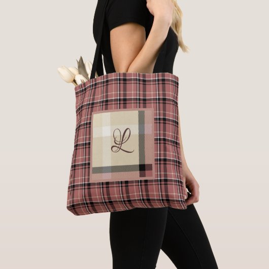 Roze en Crème Plaid Tote Bag (Dichtbij)
