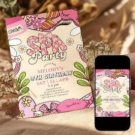 Roze en Crème Retro Madeliefjes Spa Feest Verjaard Kaart