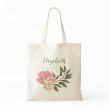 Roze en Crème Roos met Groene Blad en Naam