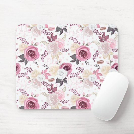 Roze en Crème Rozen Mousepad Muismat (Met muis)