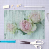 Roze en crème Rozen op Blauwgroen houten planten Tissuepapier (Craft)