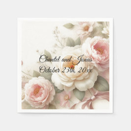 Roze en Crème Rozen Peony Trouwpapier Servetten