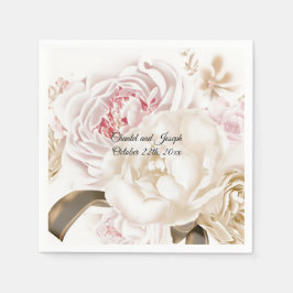 Roze en Crème Rozen Pioen Huwelijkspapieren Servet