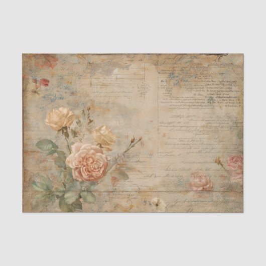 Roze en Crème Rozen uit het Verleden Tissuepapier (Voorkant)
