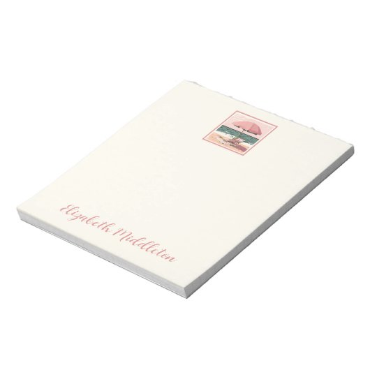 Roze en crème strandstoel en paraplu notitieblok (Linkerzijde)