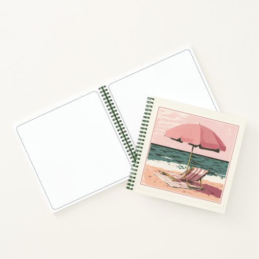 Roze en crème strandstoel en paraplu notitieboek (Binnen)