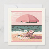 Roze en crème strandstoel en paraplu notitiekaartje (Voorkant)