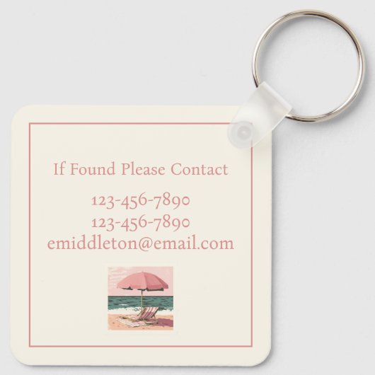 Roze en crème strandstoel en paraplu sleutelhanger (Achterkant)