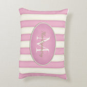 Roze en Crème Strepen Ovaal Omlijst Monogram Accent Kussen (Achterkant (Verticaal))
