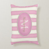 Roze en Crème Strepen Ovaal Omlijst Monogram Accent Kussen (Voorkant(Verticaal))