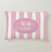 Roze en Crème Strepen Ovaal Omlijst Monogram Accent Kussen (Achterkant)