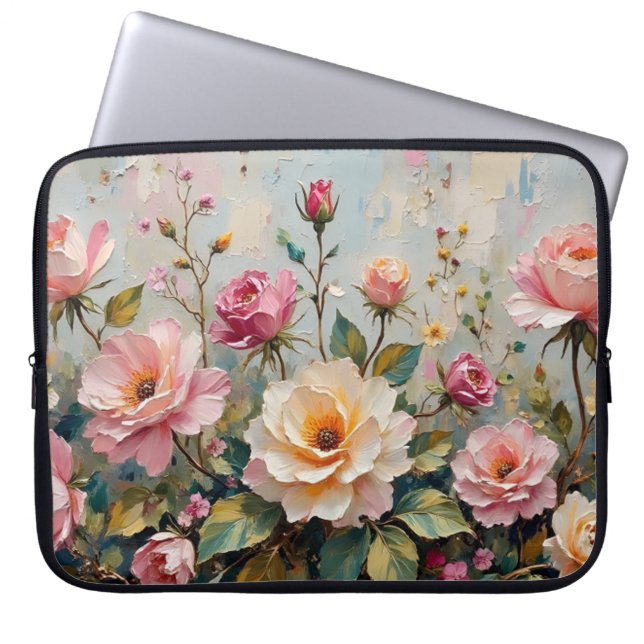   Roze en Crème Tuin Rozen Art Laptop Sleeve (Voorkant)