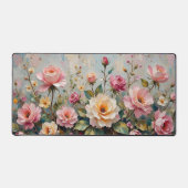   Roze en Crème Tuin Rozen Bloemen Bureaumat (Voorkant)