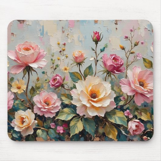 Roze en Crème Tuin Rozen Bloemen Muismat (Voorkant)