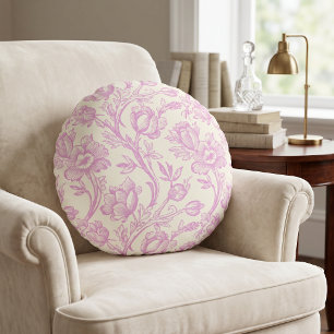 Roze en Crème Tulpen Toile Frans Landelijk Decor Rond Kussen