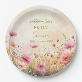 Roze en crème wilde bloemen Bruidsdouche Papieren Bordje