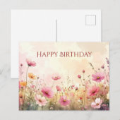 Roze en crème wilde bloemen Gefeliciteerd met je v Briefkaart (Voorkant / Achterkant)